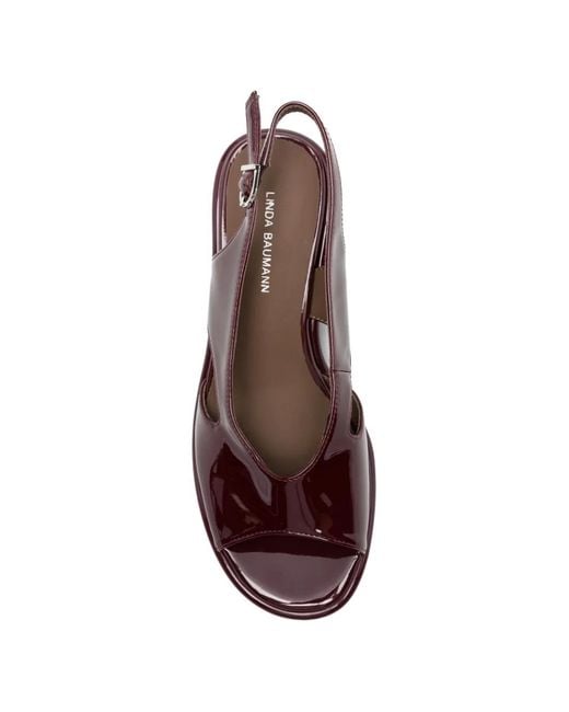 Linda Baumann Brown Patent-Finish Slingback Sandals