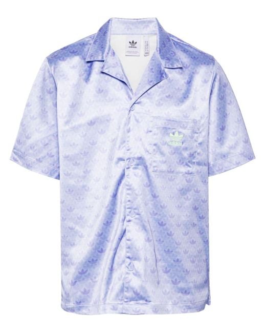 Adidas Blue Monogram-print Satin Shirt for men
