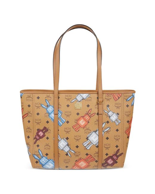 MCM White Medium Toni Logo-Detail Tote Bag