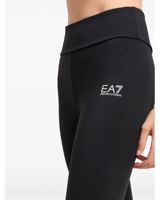 EA7 Black Logo-Print Leggings