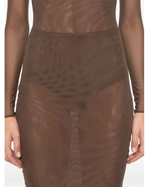 Atu Body Couture Brown Mesh-Design Midi Skirt