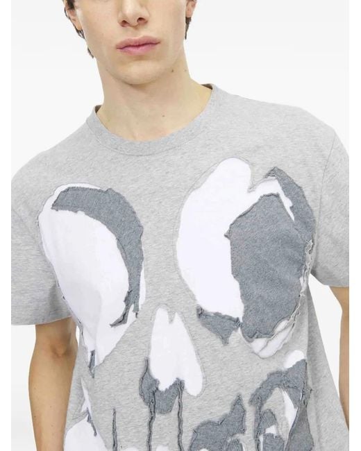 McQueen Gray Skull Applique T-Shirt for men