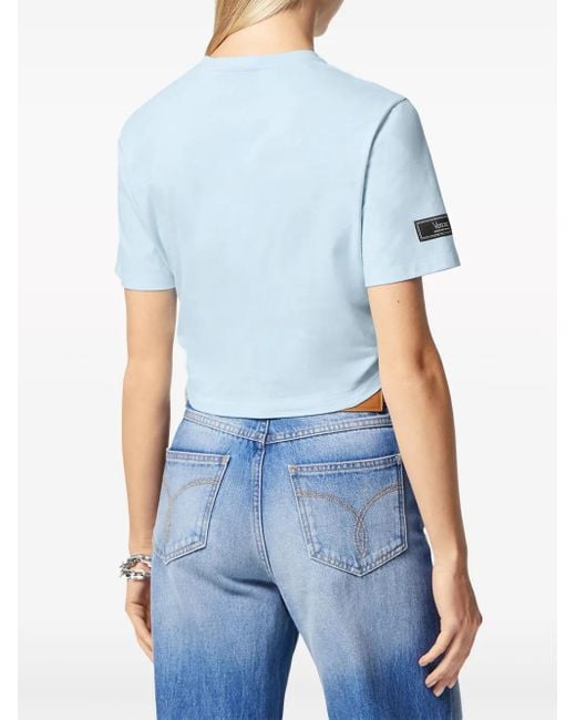 Versace Cropped T-Shirt Met Logoprint in het Blue