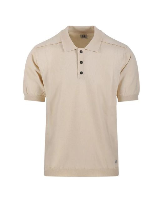 C P Company Natural Buttoned Short-Sleeve Knitwear for men