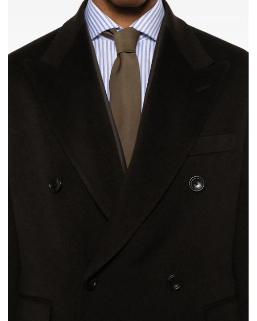Tagliatore Black Double-Breasted Pocket Coat for men