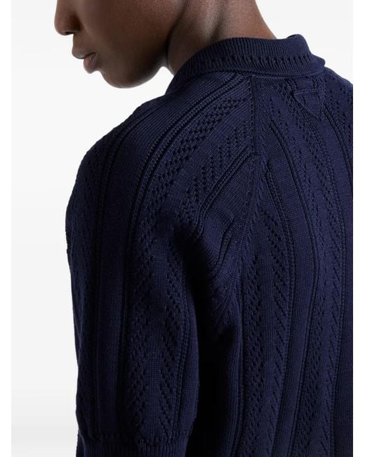 Prada Blue Short-Sleeved Openwork Cotton Polo Shirt