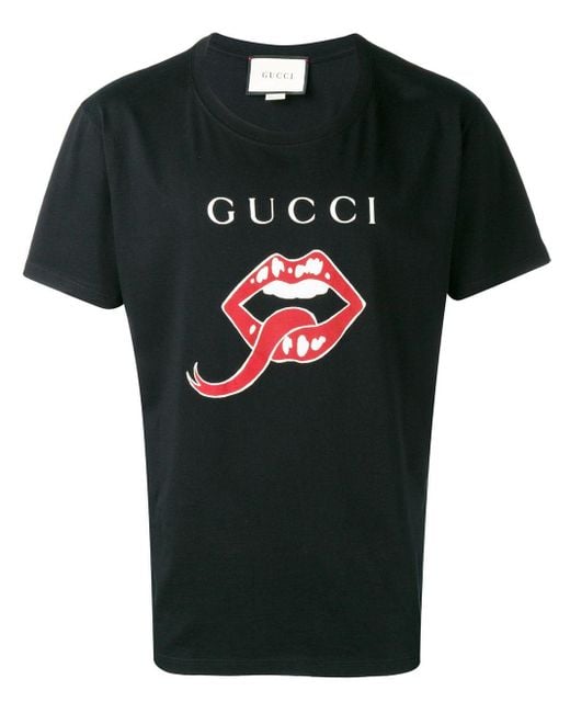 Camiseta con motivo de labios y lengua Gucci de hombre de color Black
