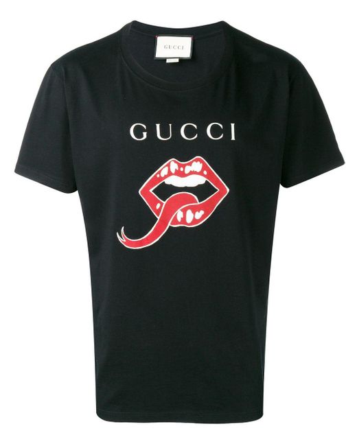 Gucci Black Mouth And Tongue Print T-shirt for men