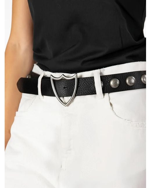 HTC Black Shield-Buckle Studded Belt