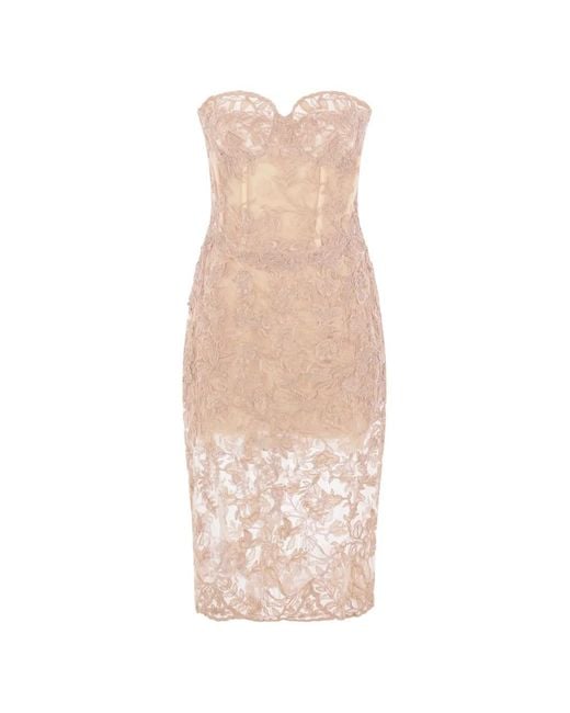 Ermanno Scervino White Robe-Bustier Mi-Longue À Fleurs En Dentelle