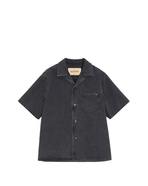 Valentino Garavani Blue Denim Bowling Shirt With Vgold for men