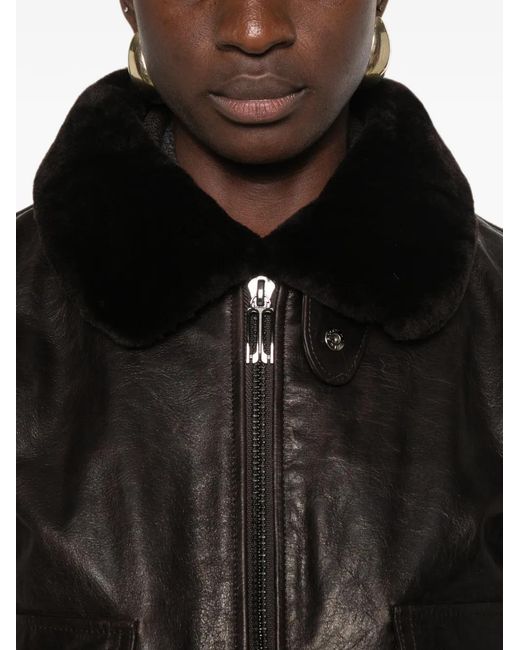 Victoria Beckham Black Contrast-Collar Leather Jacket