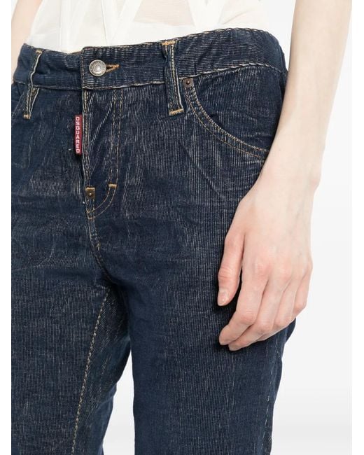 DSquared² Blue Whiskered Logo-Tag Jeans