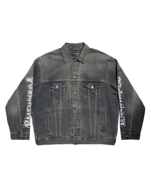 Veste en jean à logo imprimé Balenciaga en coloris Gray