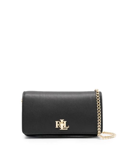 Ralph Lauren Gray Logo-Lettering Leather Crossbody Bag