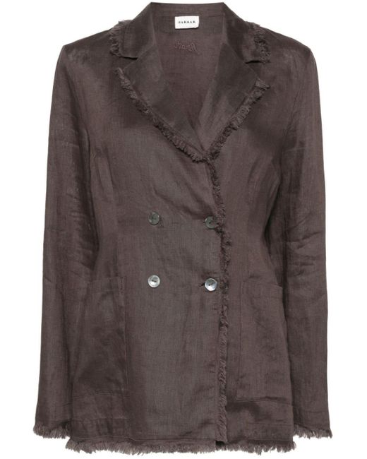 P.A.R.O.S.H. Double-breasted Linen Blazer Brown