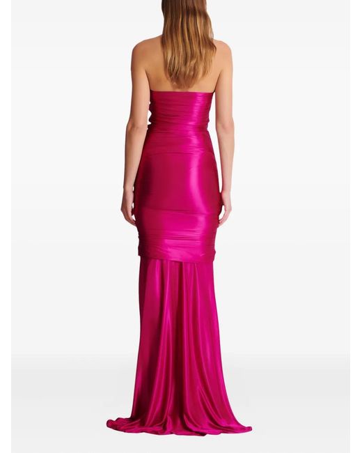 Balmain Pink Long Draped Bustier Dress With Embellished Detail