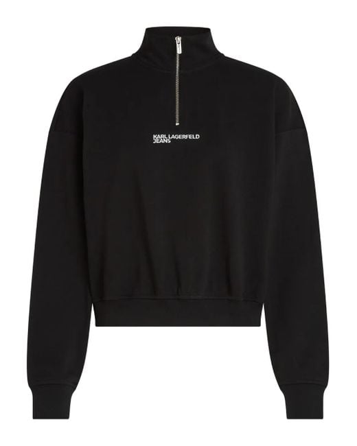 Karl Lagerfeld Black Half-Zip Logo-Embroidered Sweatshirt