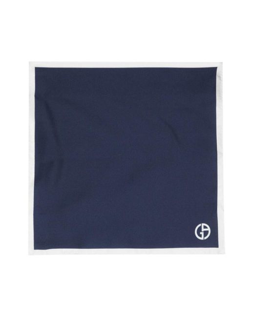 Giorgio Armani Blue Logo-print Silk Handkerchief for men