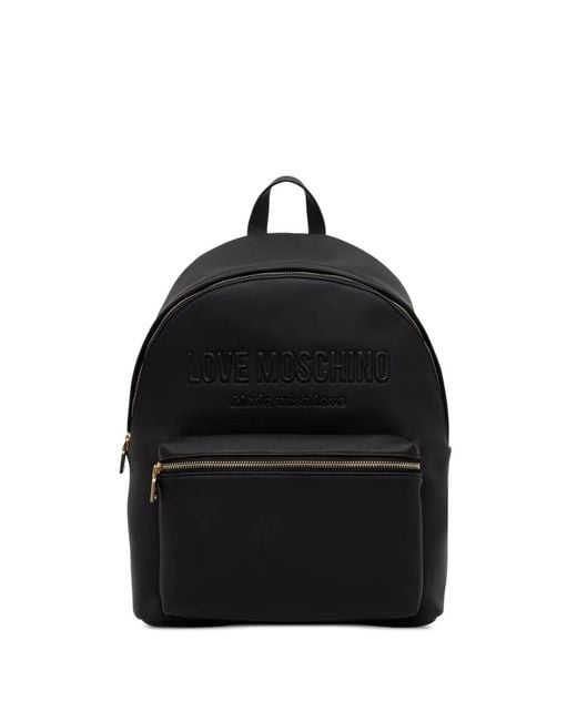 Love Moschino Black Logo-Embossed Front-Zip Backpack