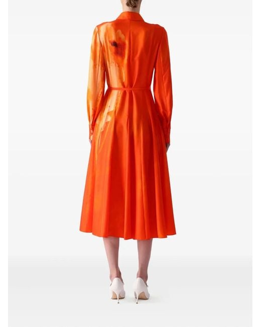 Jason Wu Orange Floral-Print Midi Shirt Dress