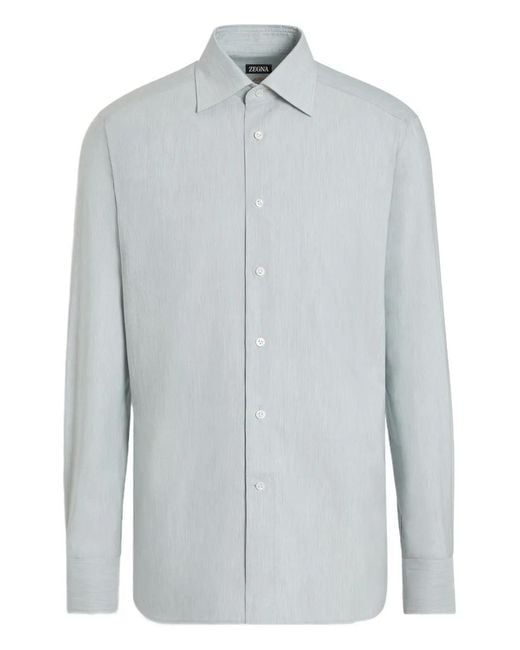 Zegna Blue Point-Collar Long-Sleeves Shirt for men