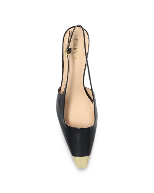 Furla Black Metal-Cap-Toe Slingback Pumps