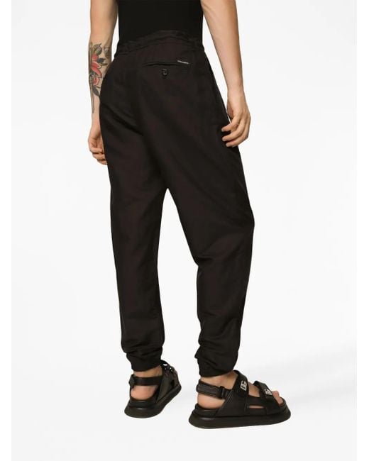 Dolce & Gabbana Black Logo-Patch Drawstring-Waist Trousers for men