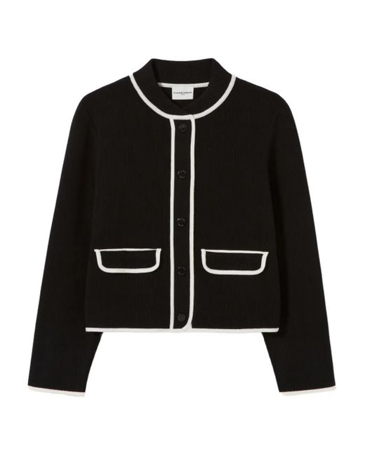Claudie Pierlot Black Ribbed-Knit Contrast-Trim Cardigan