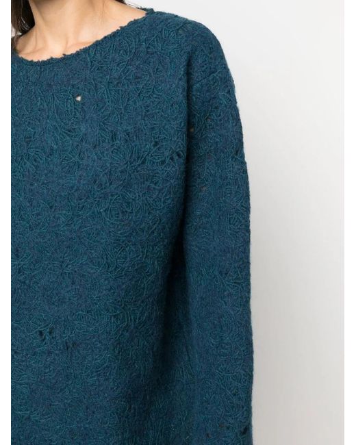 VITELLI Blue Distressed-Effect Knit Jumper