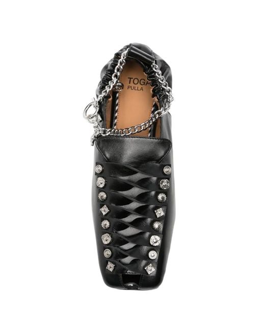 Toga Black Stud-Embellished Chain-Link Loafers