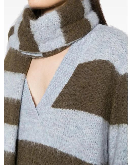 B+ AB Gray Stripe-Pattern V-Neck Jumper