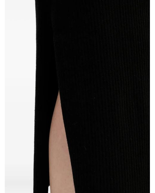 Karl Lagerfeld Black Ribbed Slit-Detail Midi Skirt
