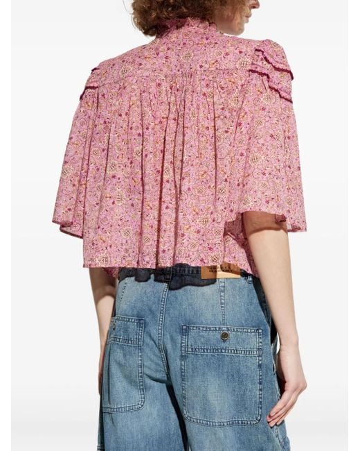 Isabel Marant Pink Gerüschtes Carmen Oberteil mit Paisley-Print