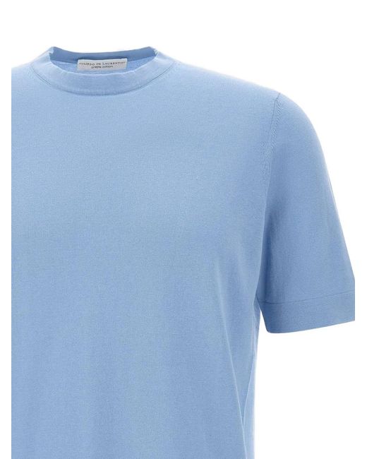 FILIPPO DE LAURENTIIS Blue Ribbed-Trim Crew-Neck T-Shirt for men
