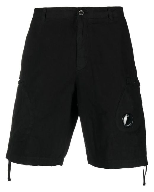 C P Company Black Logo-Patch Cotton Shorts for men