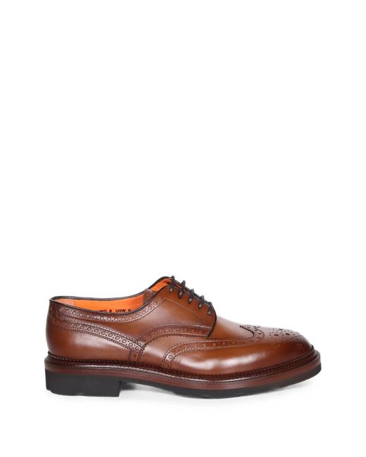 Santoni Brown Leather Derby Shoes for men