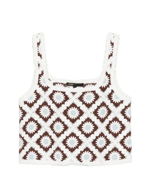 Maje White Floral-Embroidered Crochet Top