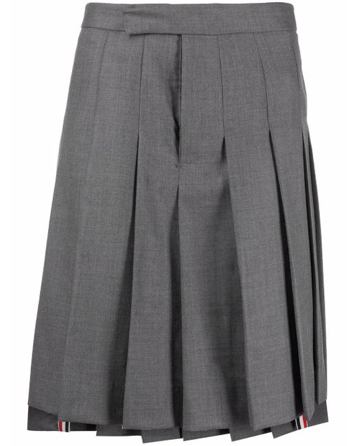 Thom Browne Gray High-Low Hem Pleated Skirt for men