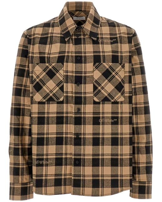 Off-White c/o Virgil Abloh Brown Embroidered Cotton Shirt for men