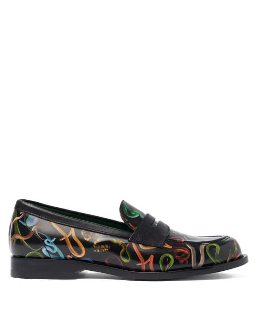 Scarosso Black Graphic-Print Loafers