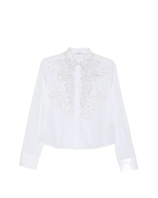 Ermanno Scervino White Lace-Panelled Sequin-Embellished Shirt