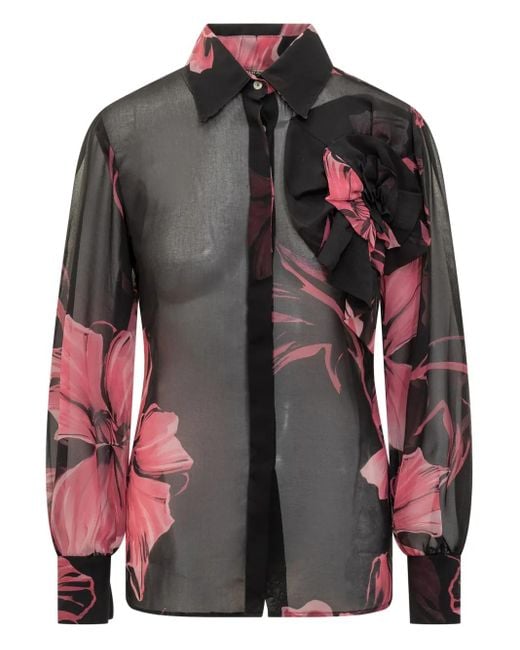 La Petite Robe Di Chiara Boni Gray Maja Floral-Print Ruffled Shirt