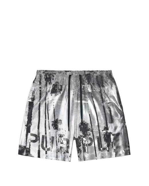 Purple Brand White Graphic-Print Swim Shorts for men