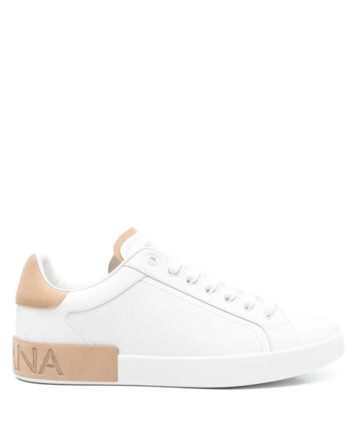 Dolce & Gabbana White Portofino Leather Panelled Sneakers for men