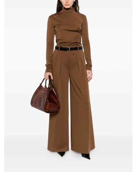 Max Mara Brown Orme Draped Turtleneck Top