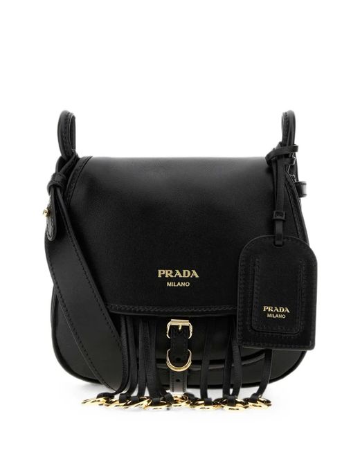 Prada Black Fringe-Detail Leather Shoulder Bag