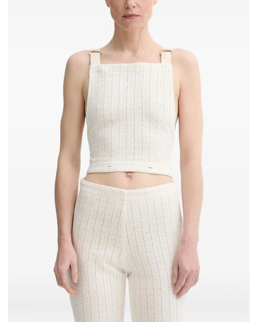 Sessun White Cable-Knit Strap Jumpsuit