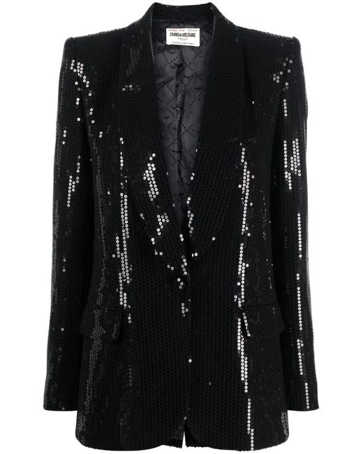 Zadig & Voltaire Black Vive Shawl-Lapel Sequin-Embellished Stretch-Woven Blazer