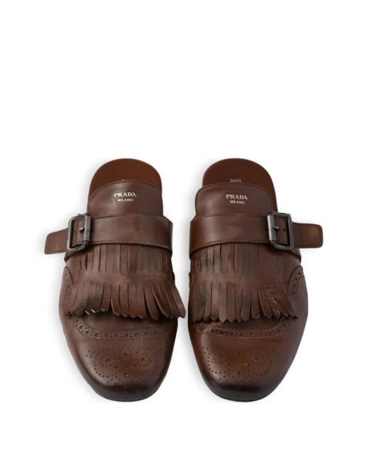 Prada Shuffle Mules mit Fransen in Brown für Herren